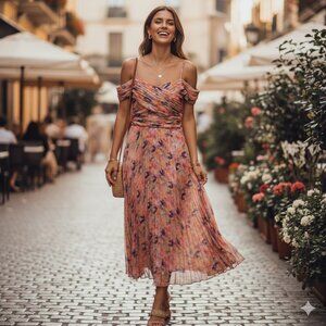 NWT ASTR Leonara Off Shoulder Maxi Dress Peach Multi One Size